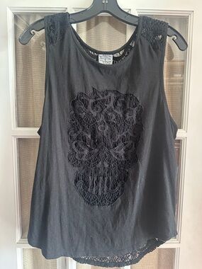 Lyla, Black Lace Skull Tank Top, Medium - Women